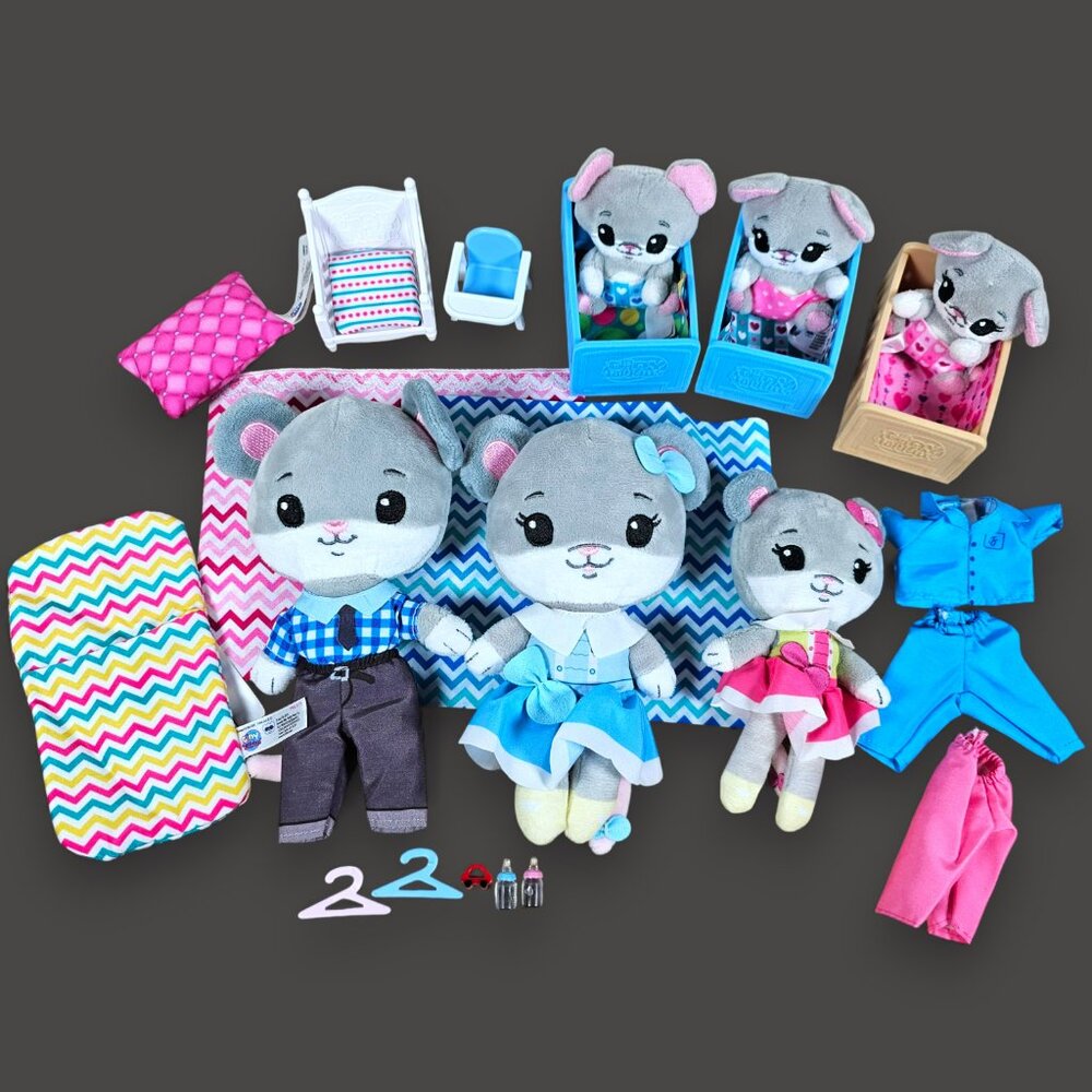 Beverly Hills Tiny Tukkins Mouse Family Lot of 6 Plush Toys Cribs Blankets Chair